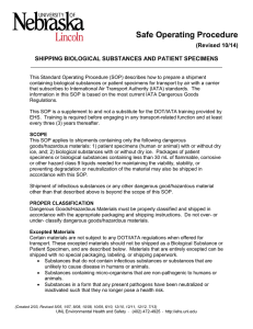 Safe Operating Procedure (Revised 10/14) SHIPPING BIOLOGICAL SUBSTANCES AND PATIENT SPECIMENS