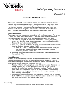 Safe Operating Procedure  (Revised 8/15) GENERAL MACHINE SAFETY