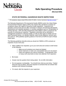 Safe Operating Procedure (Revised 8/09) STATE OR FEDERAL HAZARDOUS WASTE INSPECTIONS