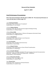 Research Day Schedule April 17, 2009  Oral/Performance Presentations