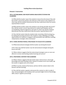 Guiding Observation Questions Domain 2: Instruction