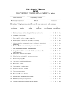USCA School of Education Form I COOPERATING TEACHER EVALUATION by Intern