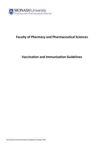 Faculty of Pharmacy and Pharmaceutical Sciences Vaccination and Immunisation Guidelines