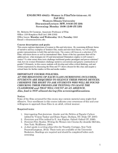 ENG/BC/WS 494(G) –Women in Film/Television-sec. 01 Fall 2014 Western Illinois University