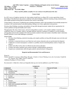 A&amp;S 495G: Senior Capstone – Critical Thinking and Inquiry in... TH 9:00am – 11:30am