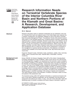 Research Information Needs on Terrestrial Vertebrate Species of the Interior Columbia River