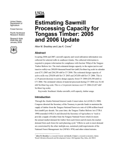 Estimating Sawmill Processing Capacity for Tongass Timber: 2005 and 2006 Update