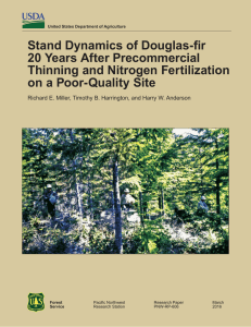 Stand Dynamics of Douglas-fir 20 Years After Precommercial Thinning and Nitrogen Fertilization