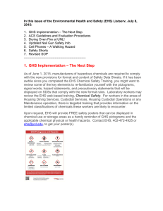 In this issue of the Environmental Health and Safety (EHS)... 2015:  1. GHS Implementation – The Next Step