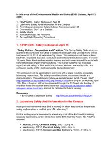 In this issue of the Environmental Health and Safety (EHS)... 2015:  1.  RSVP NOW -  Safety Colloquium April 15