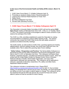 In this issue of the Environmental Health and Safety (EHS)... 2015:  1.  CUSC Open Forum March 17  &amp; Safety...