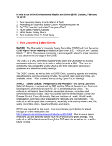 In this issue of the Environmental Health and Safety (EHS)... 19, 2015:  1.  Two Upcoming Safety Events (March &amp; April)