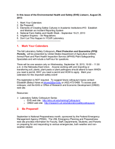 In this issue of the Environmental Health and Safety (EHS)... 2013:  1.  Mark Your Calendars