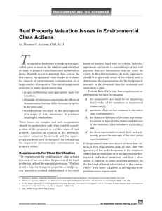 T Real Property Valuation Issues in Environmental Class Actions EnVIRonmEnT And ThE APPRAISER