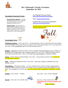 Mrs. Whitcomb’s Weekly Newsletter September 26, 2014  Upcoming Classroom Events: