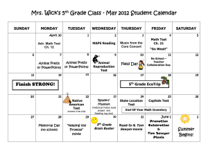 Mrs. Wick’s 5 Grade Class - May 2012 Student Calendar  SUNDAY