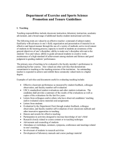 Department of Exercise and Sports Science Promotion and Tenure Guidelines