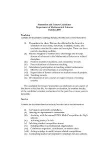 Promotion and Tenure Guidelines Department of Mathematical Sciences October 2009 Teaching