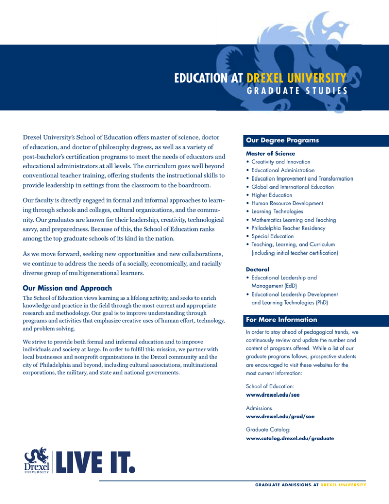 drexel university fully funded phd in education & educational leadership