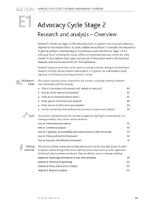 E1 Advocacy Cycle Stage 2 Research and analysis – Overview SECTION