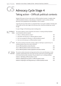 G5 Advocacy Cycle Stage 4 Taking action – Difficult political contexts SECTION