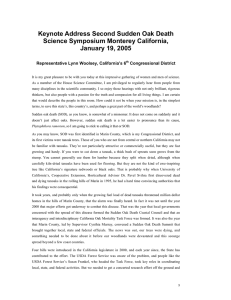 Keynote Address Second Sudden Oak Death Science Symposium Monterey California,