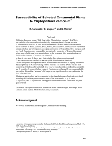 Susceptibility of Selected Ornamental Plants Phytophthora ramorum  K. Kaminski,