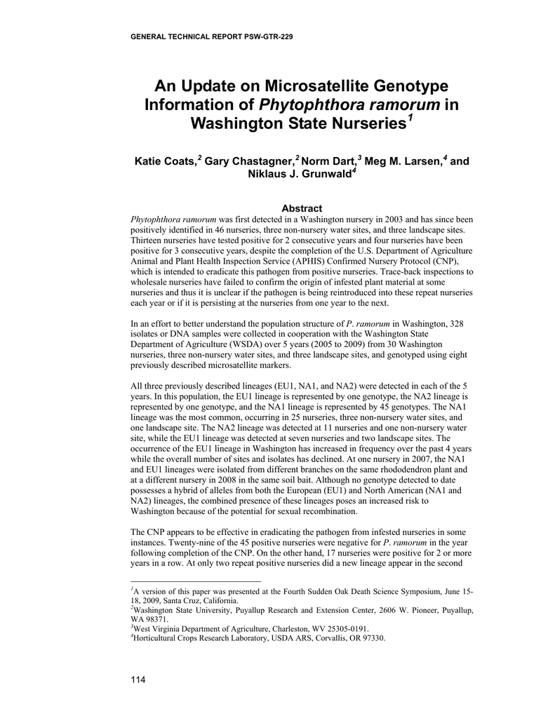 An Update On Microsatellite Genotype Phytophthora Ramorum An Update On Microsatellite Genotype Phytophthora Ramorum