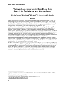 Phytophthora ramorum Search for Resistance and Mechanisms  S.R. Mori,