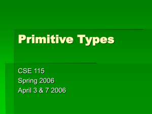 Primitive Types CSE 115 Spring 2006 April 3 &amp; 7 2006