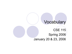 Vocabulary CSE 115 Spring 2006 January 20 &amp; 23, 2006