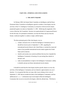 TOP SECRET PART ONE—FINDINGS AND CONCLUSIONS I. THE JOINT INQUIRY