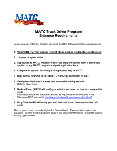 MATC Truck Driver Program Entrance Requirements