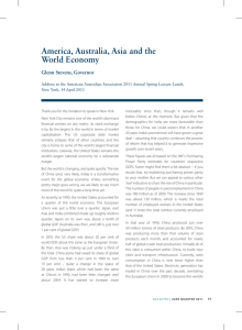 America, Australia, Asia and the World Economy Glenn Stevens, Governor