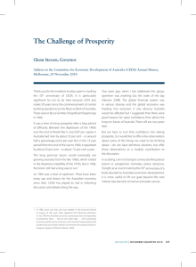 The Challenge of Prosperity Glenn Stevens, Governor