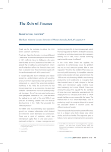 The Role of Finance Glenn Stevens, Governor*