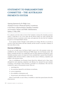 STATEMENT TO PARLIAMENTARY COMMITTEE – THE AUSTRALIAN PAYMENTS SYSTEM