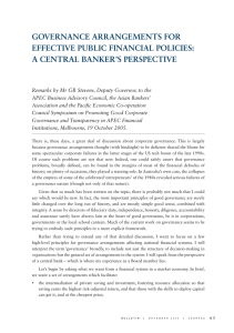 GOVERNANCE ARRANGEMENTS FOR EFFECTIVE PUBLIC FINANCIAL POLICIES: A CENTRAL BANKER’S PERSPECTIVE