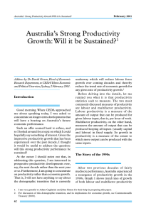 Australia’s Strong Productivity Growth: Will it be Sustained? 1