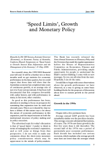 ‘Speed Limits’, Growth and Monetary Policy