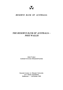 THE RESERVE BANK OF AUSTRALIA – POST WALLIS