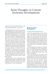 Some Thoughts on Current Economic Developments Recent Economic Developments