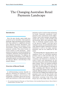 The Changing Australian Retail Payments Landscape Introduction