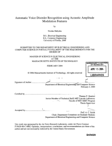 Automatic  Voice Disorder Recognition  using  Acoustic ... Modulation  Features