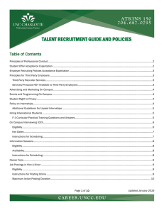 TALENT RECRUITMENT GUIDE AND POLICIES Table of Contents