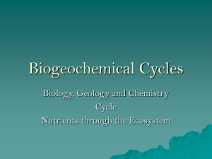 Biogeochemical Cycles Biology, Geology and Chemistry Cycle Nutrients through the Ecosystem