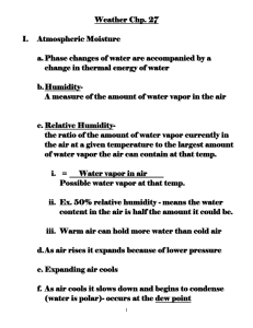 Weather Chp. 27  change in thermal energy of water