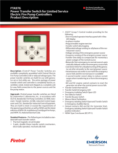 FTA976 Power Transfer Switch for Limited Service Electric Fire Pump Controllers Product Description