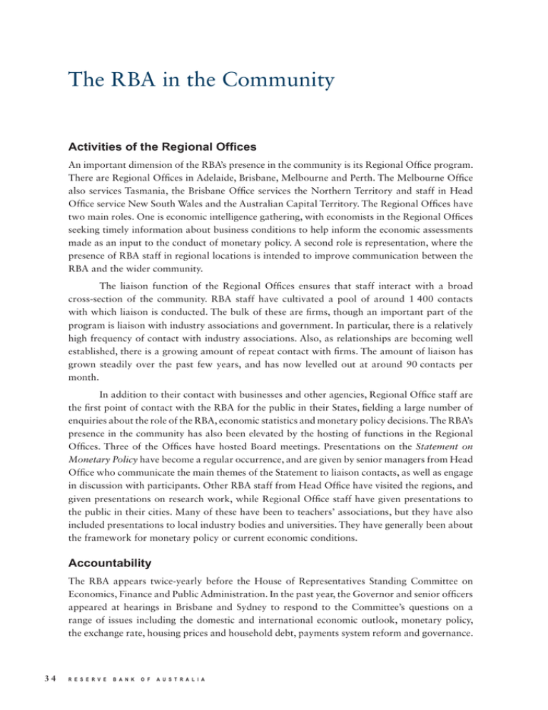 Rba Study The RBA in the Community Activities of the Regional Offi ces