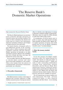 The Reserve Bank’s Domestic Market Operations